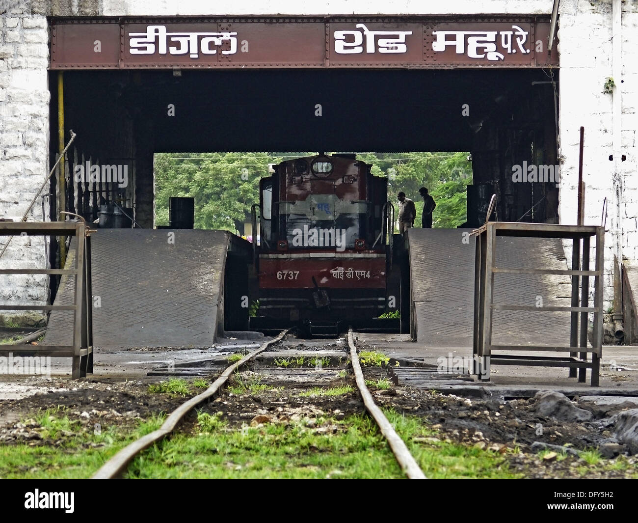 Railway Diesel Engine on Meter gauge in a loco shade Mhow
