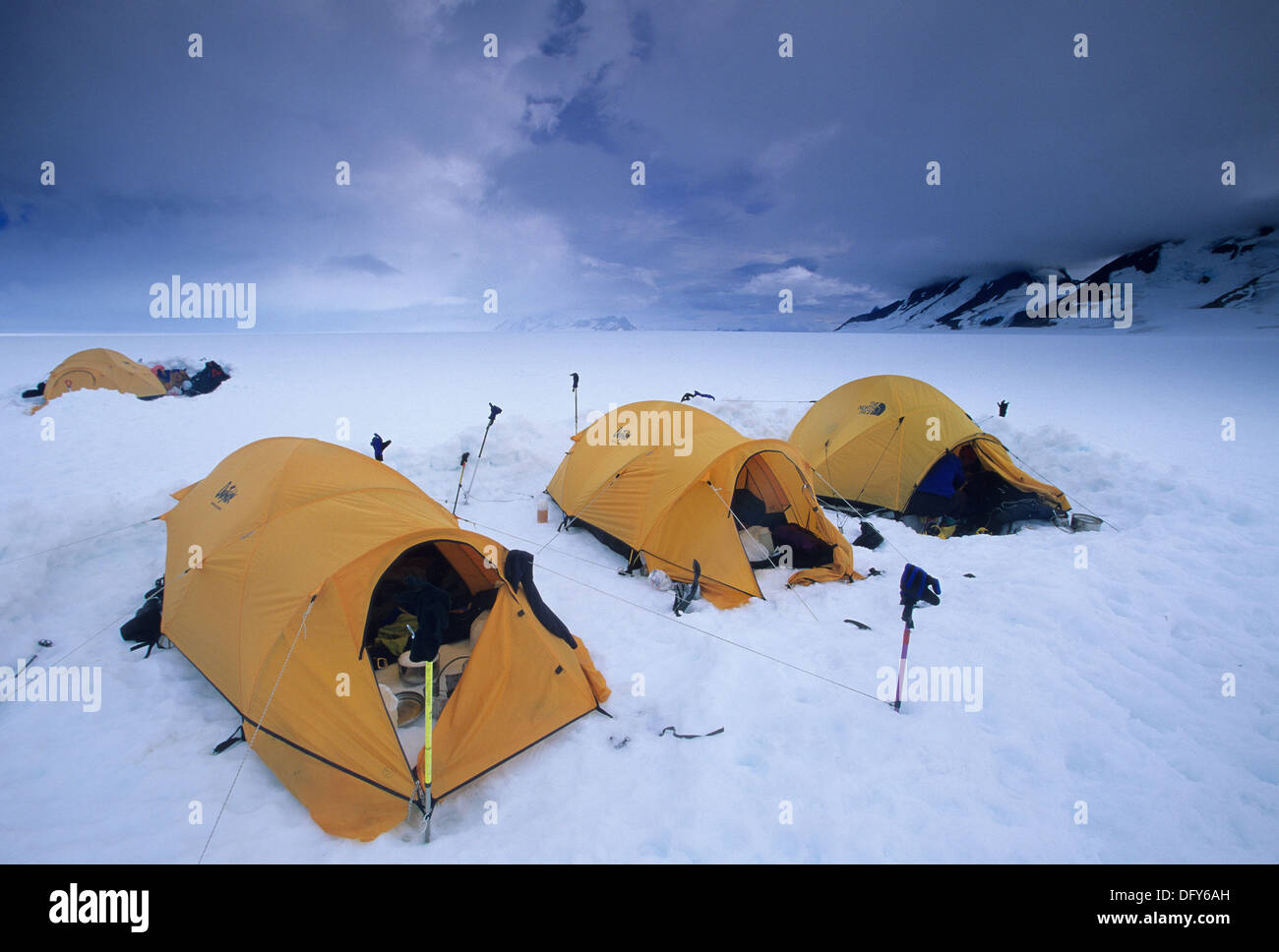 Camp site of an Expetition around Fitz Roy and Cerro Torre Stock Photo