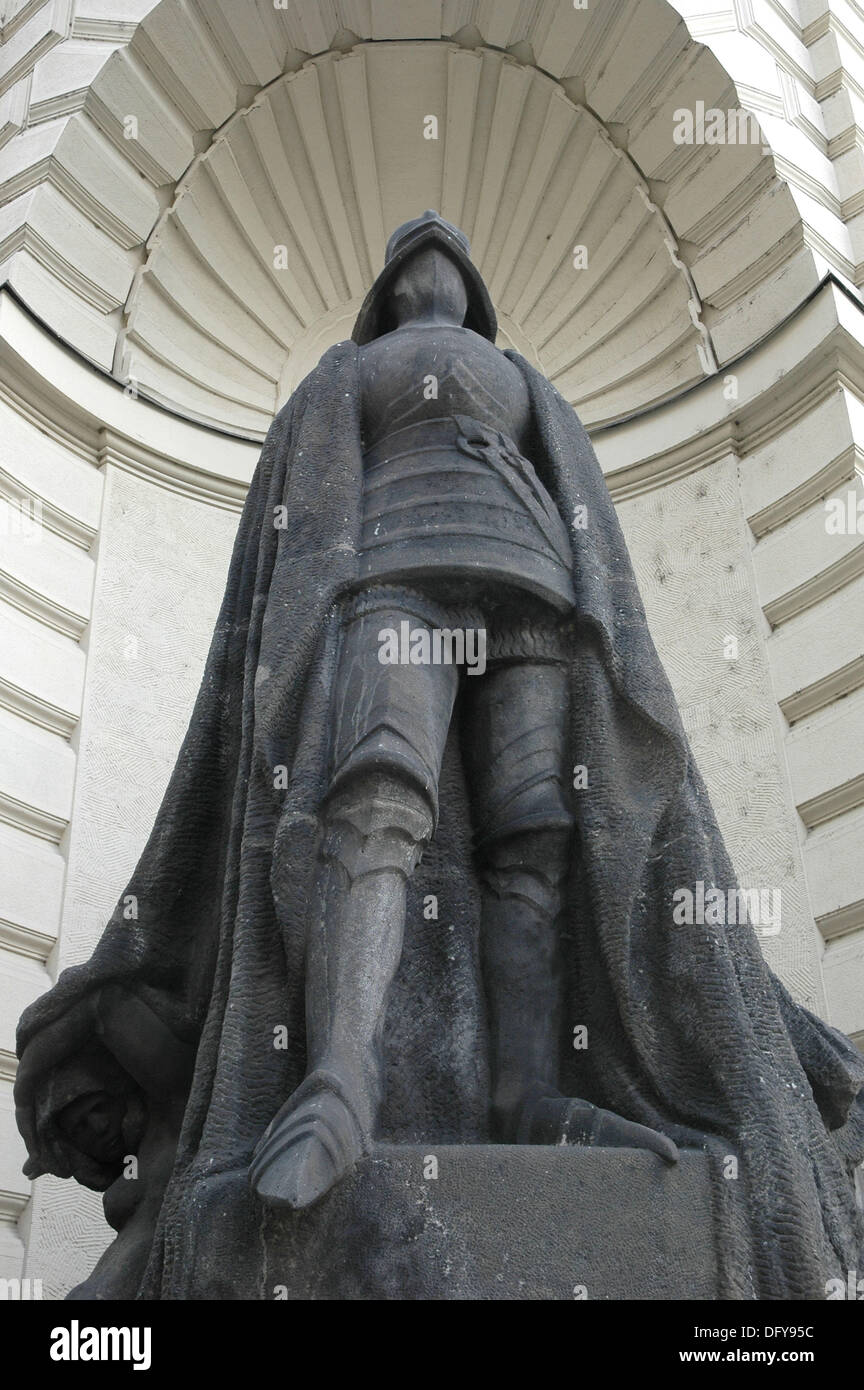 Prague Czech Republic, the Iron Knight statue at the Nova radnice, in