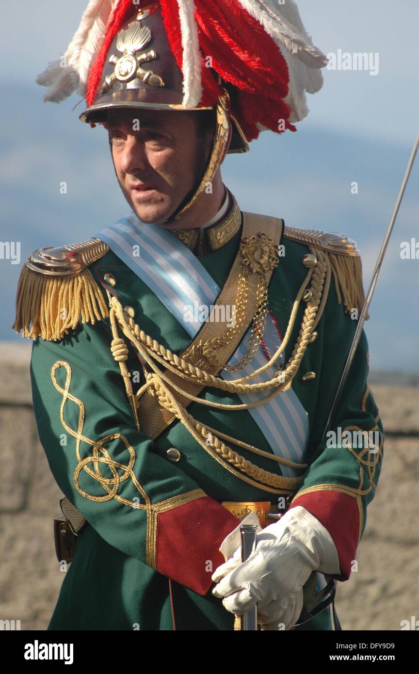 San Marino Republic, soldier in high uniform during the 1st October  Capitani Reggenti's (Ruling Captains) parade Stock Photo - Alamy