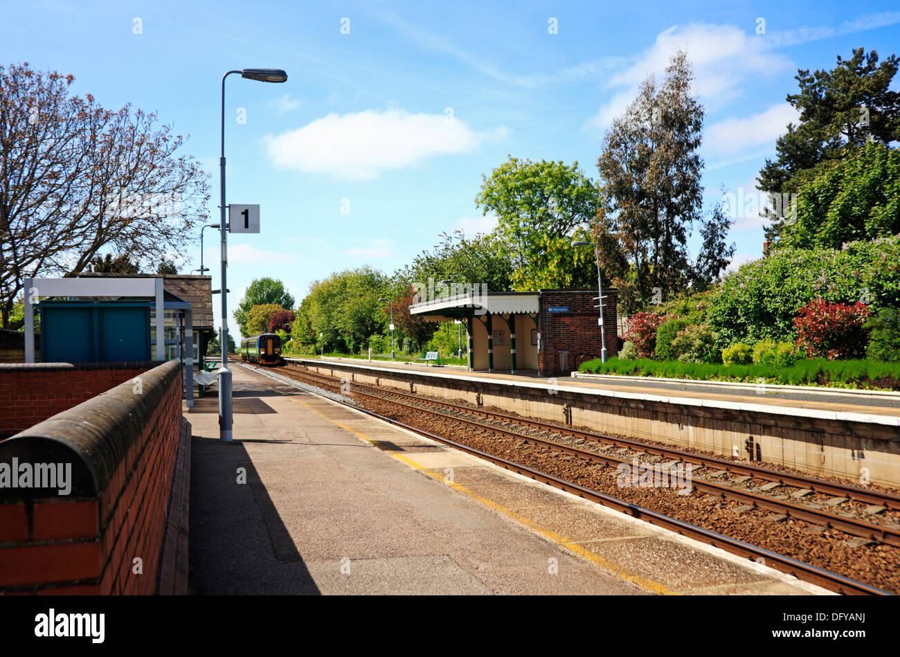A view of the railway station on the Wherry Lines at Cantley, Norfolk