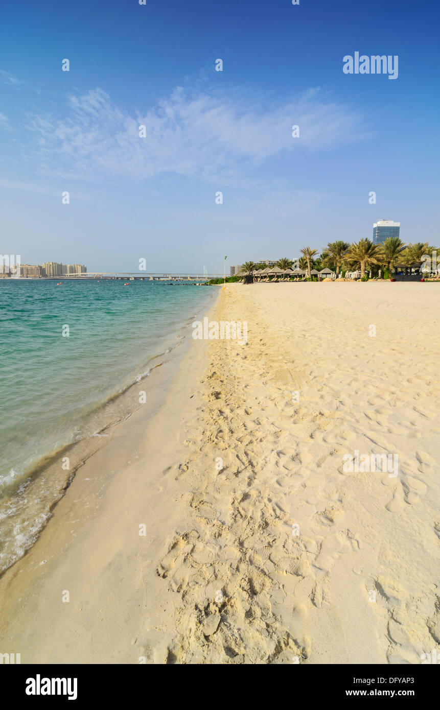 Empty Dubai Beach looking towards the Palm Jumeirah Stock Photo Alamy