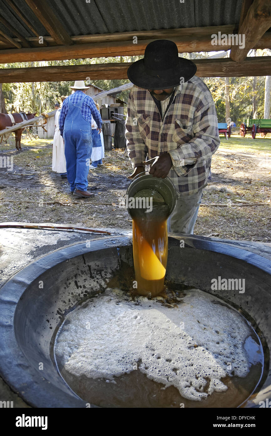 Making cane syrup from sugar cane at Dudley Farm Historic State Park in