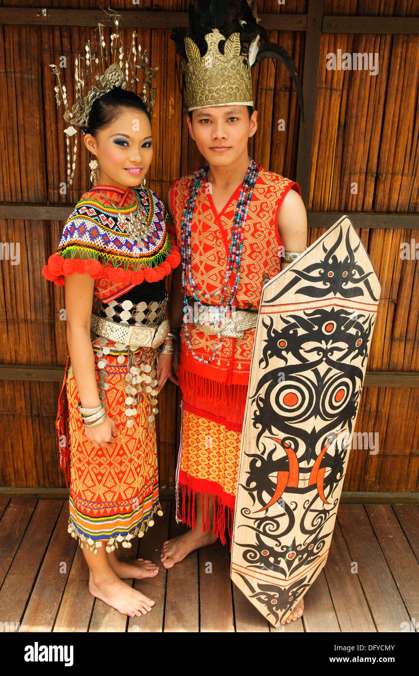 Portrait Of A Traditional Iban Couple In Sarawak Borneo Malaysia 