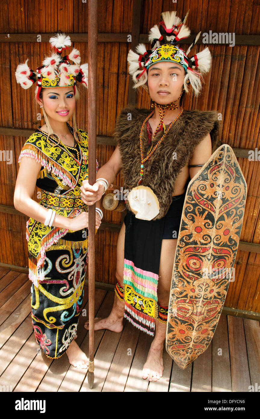 Portrait Of A Traditional Orang Ulu Warrior And Kenyah Woman In Stock
