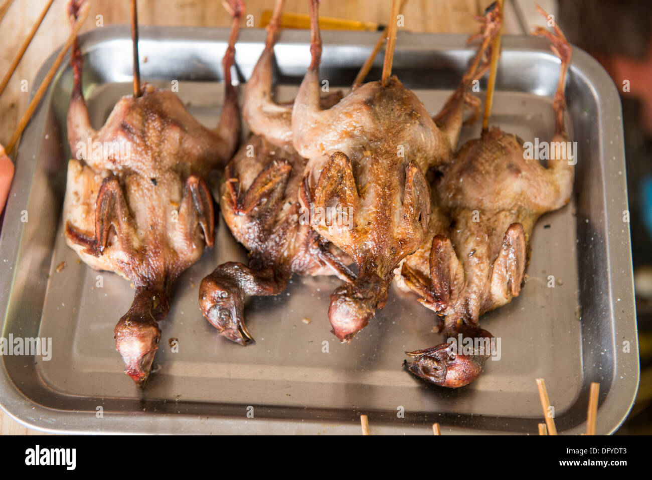 Grill the quails skewer in Sa Pa, Vietnam Stock Photo