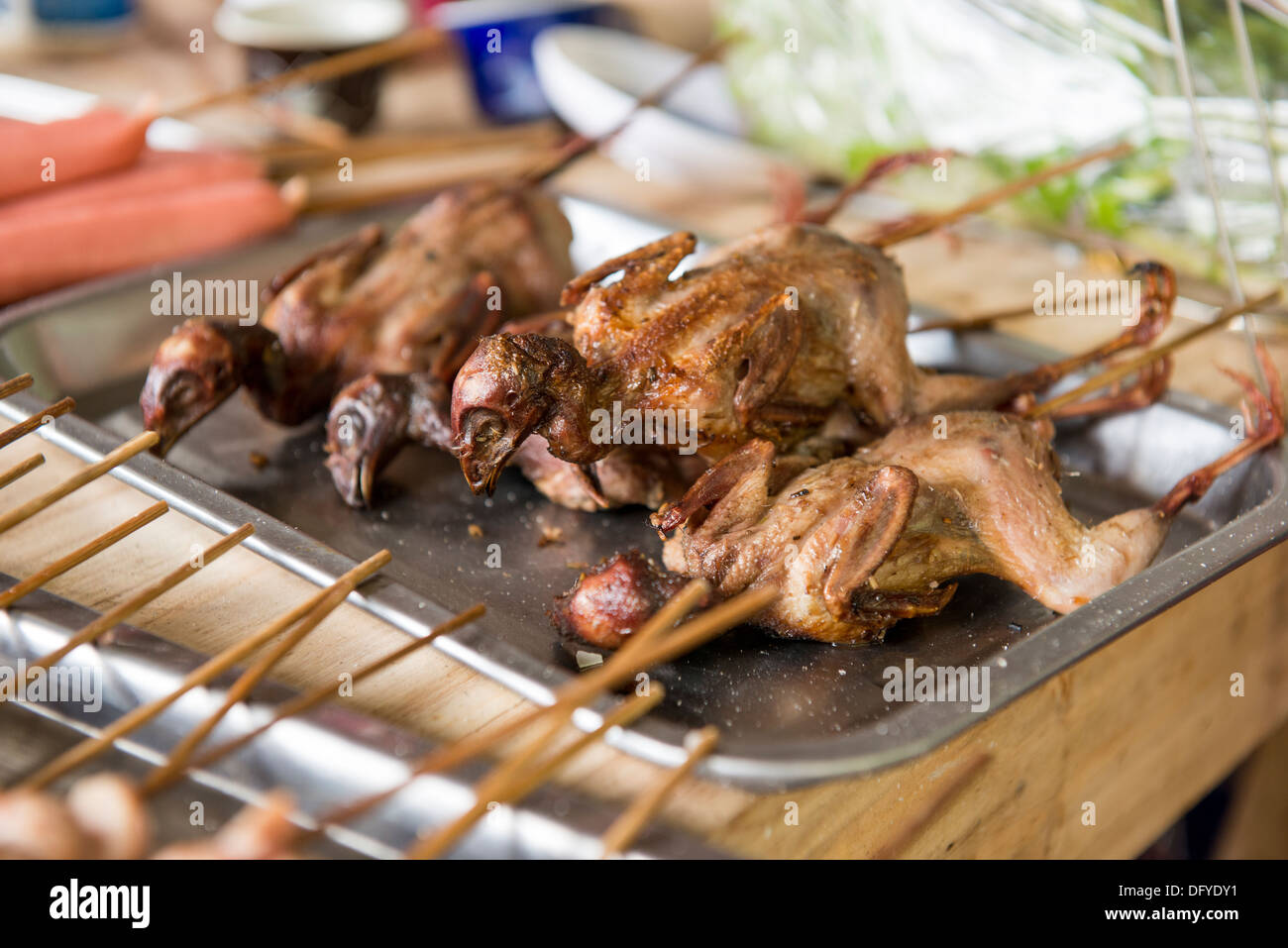 Grill the quails skewer in Sa Pa, Vietnam Stock Photo