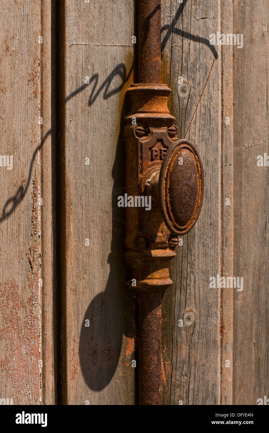 Metallic Grungy Lock handle detail. Stock Photo