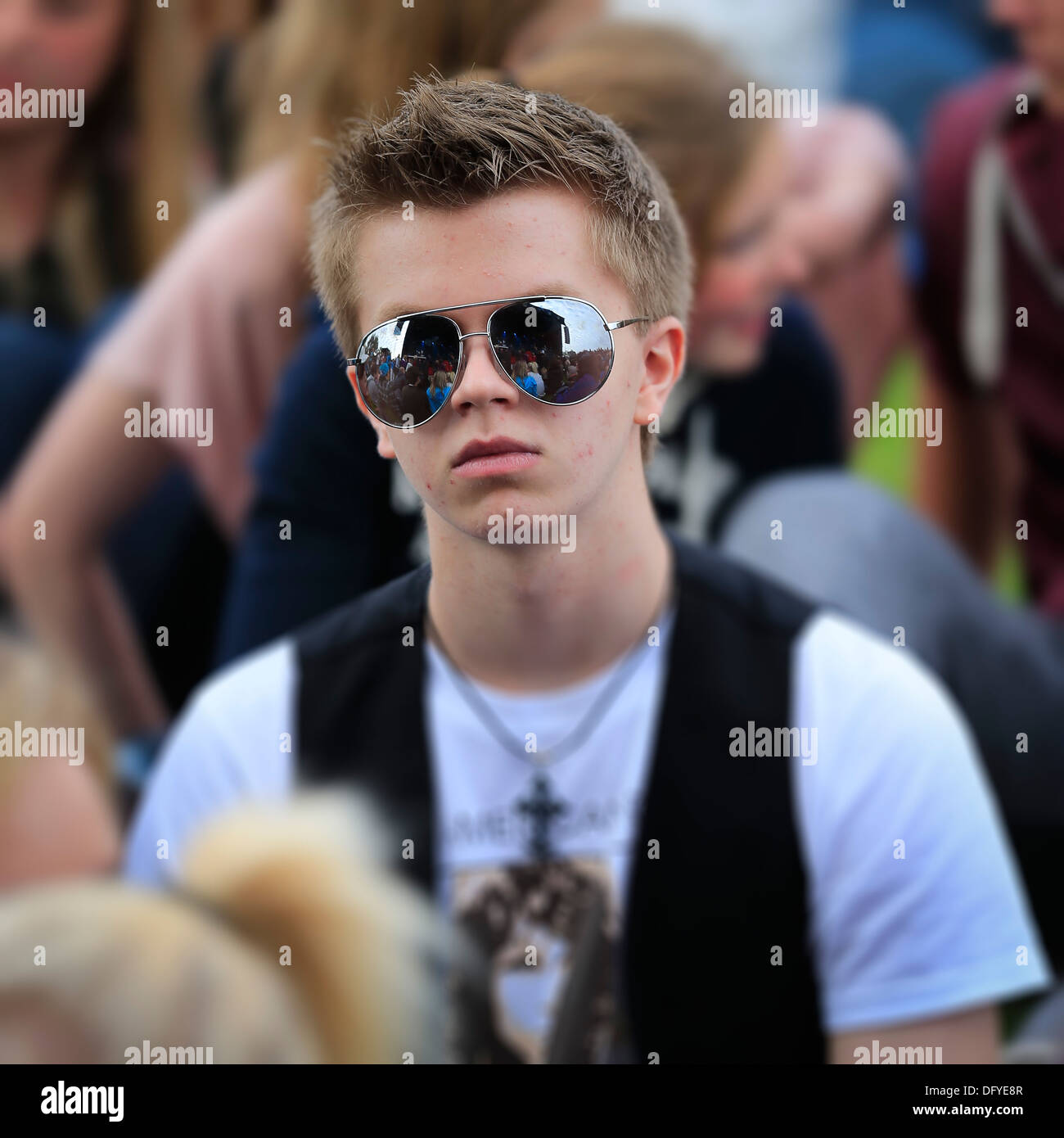 Teenager at a concert in the park, 'Of Monsters and Men', Reykjavik, Iceland Stock Photo