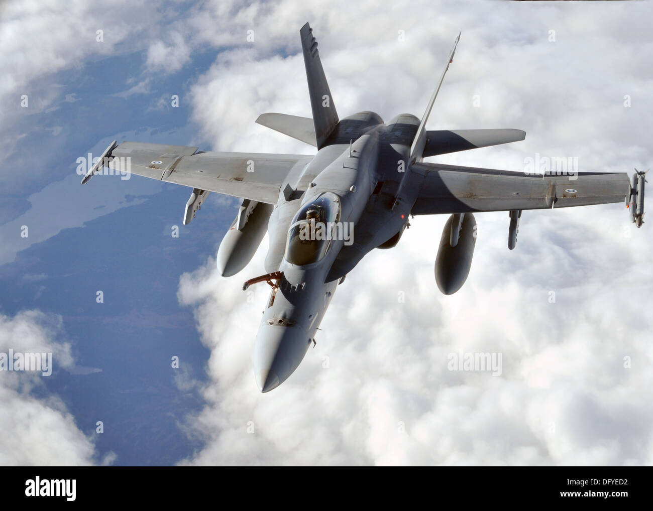 A Finnish F-18 Hornet fighter aircraft during the Arctic Challenge exercise September 24, 2013 over Norway. Stock Photo