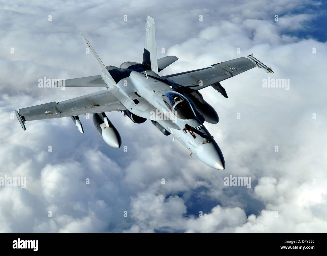 A Finnish F-18 Hornet fighter aircraft during the Arctic Challenge exercise September 24, 2013 over Norway. Stock Photo