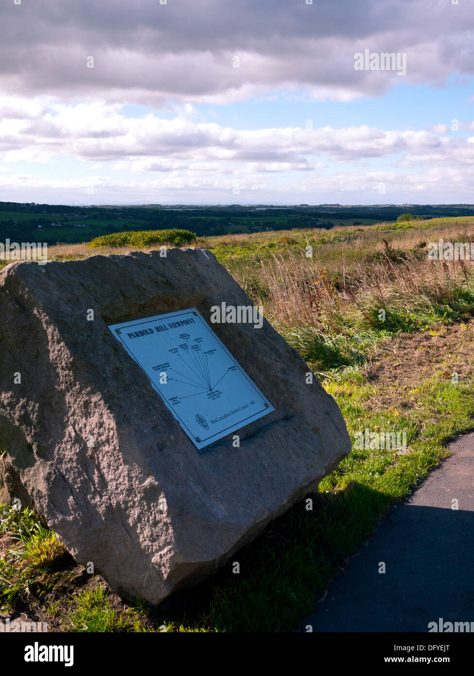 Parbold Hill Viewpoint Marker,Parbold,Lancashire,UK. Stock Photo