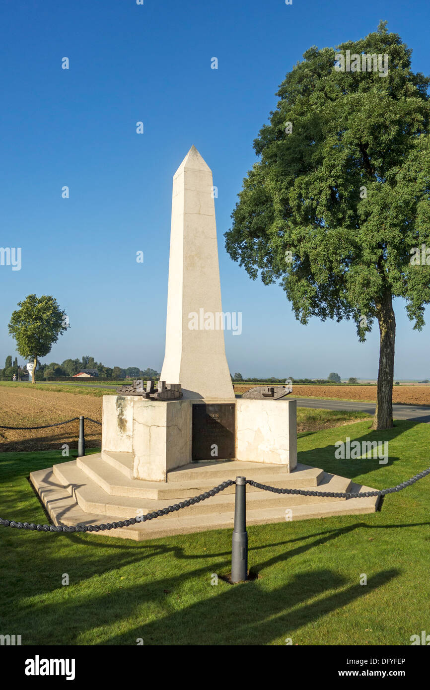 Tank Corps Memorial, First World War One monument at Pozières, WW1 Battle of the Somme, Picardy, France Stock Photo