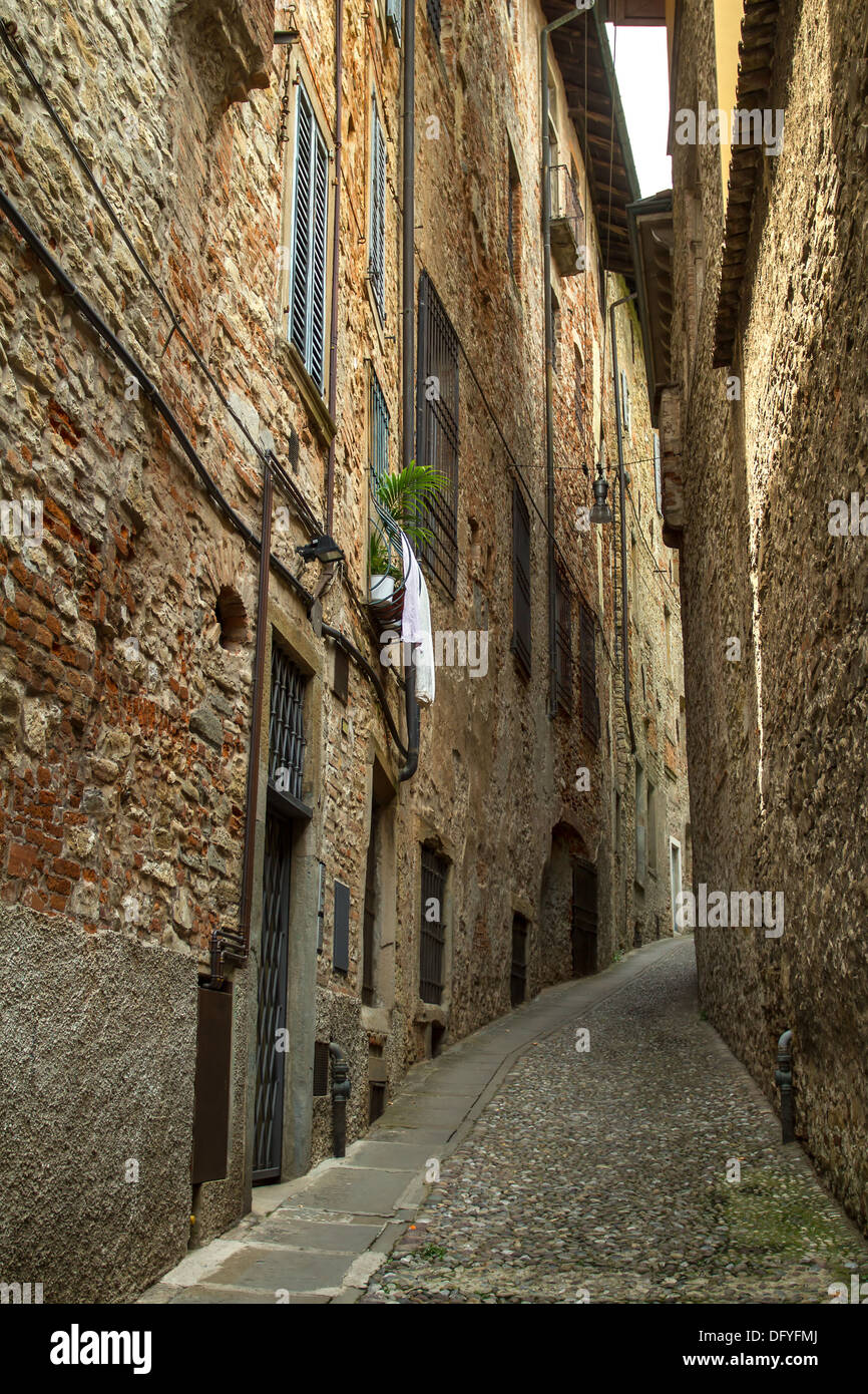 Narrow street in Bergamo, Italy Stock Photo