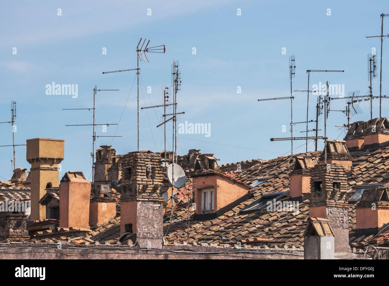 TV antennas on the roofs of the old town of Rome, Lazio, Italy, Europe Stock Photo Alamy