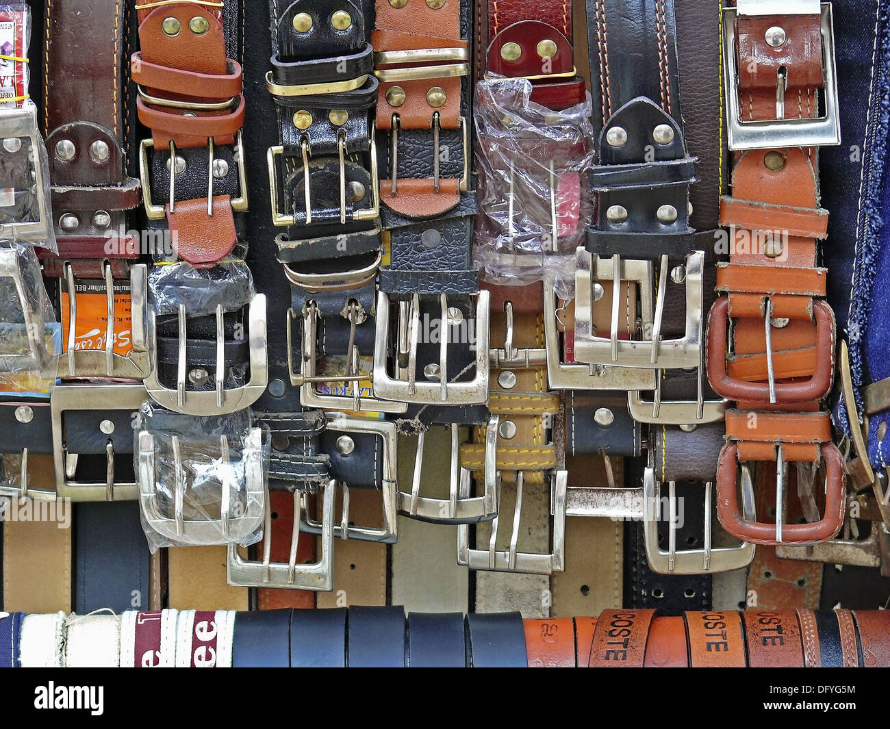 Belts on display Stand outside a shop Indore, Madhya pradesh, India Stock  Photo - Alamy