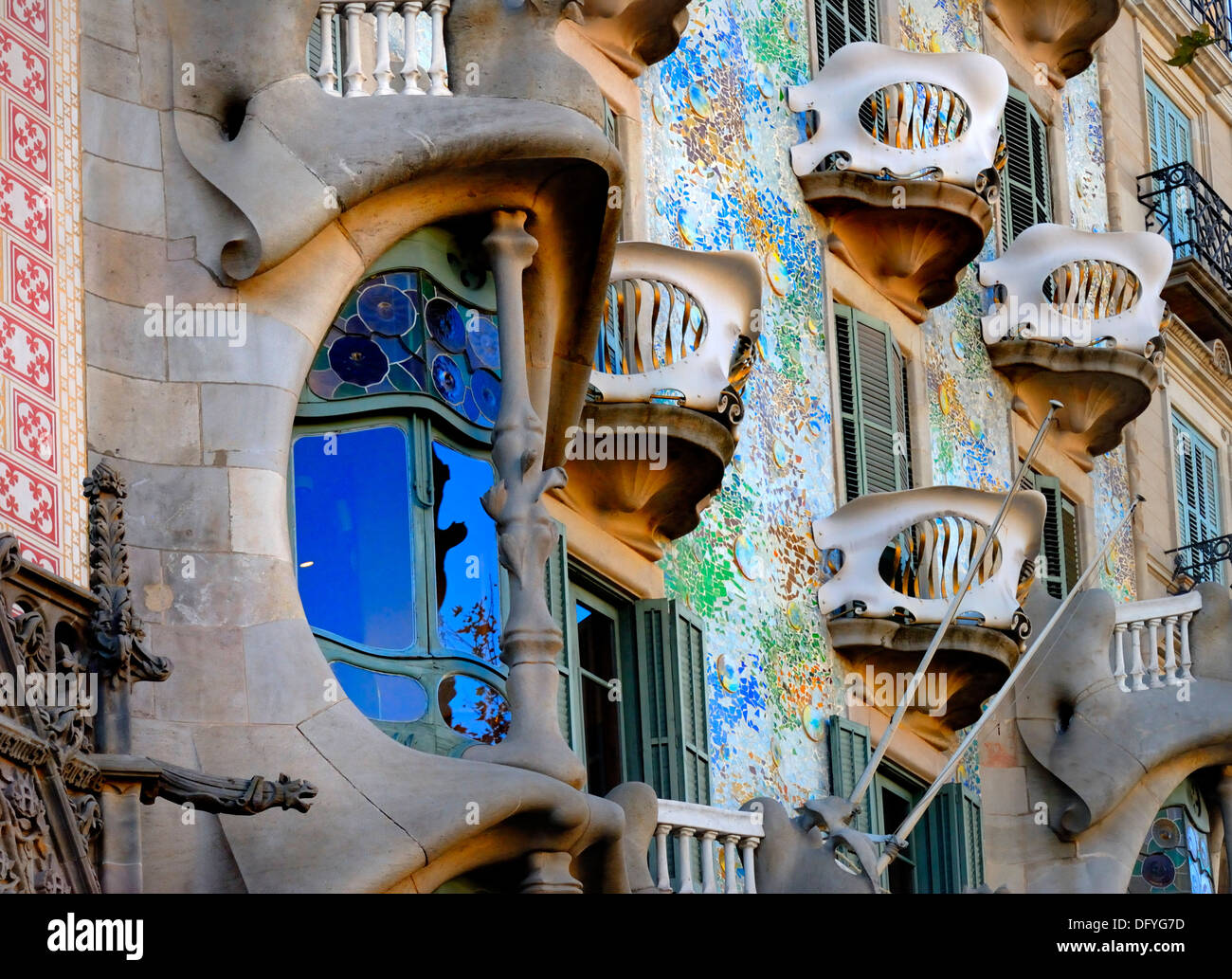 Barcelona, Spain. Casa Batllo (Antoni Gaudi: 1904-06) in Passeig de Gracia. Facade detail Stock Photo