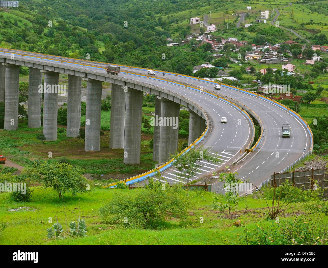 A very tall valley bridge, national PuneBanglore highway in curved