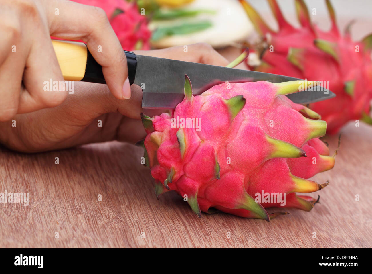 Cutting dragon fruit Stock Photo Alamy