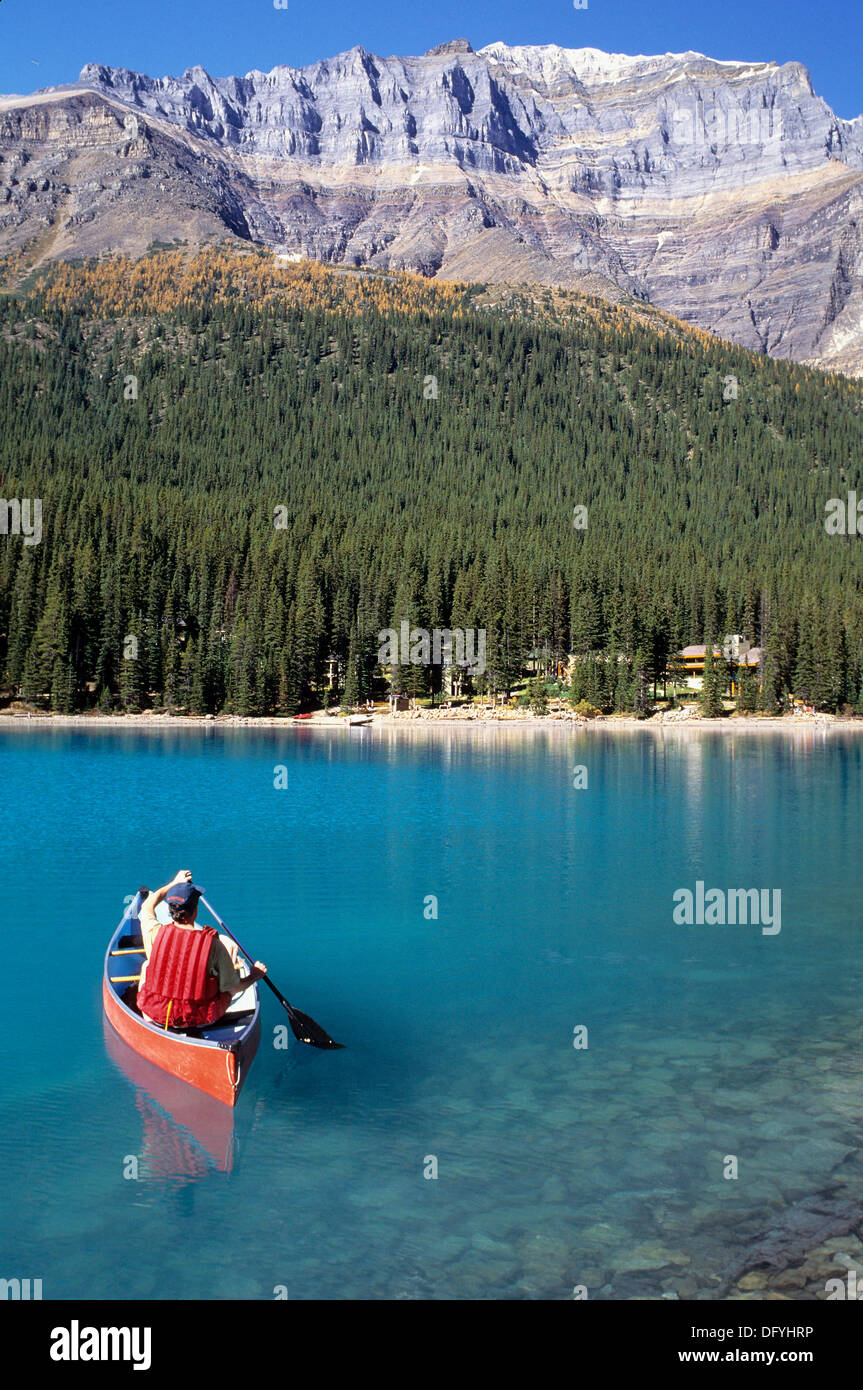 Canoe in Lake Louise, Banff National Park, Alberta, Canada Stock Photo Alamy