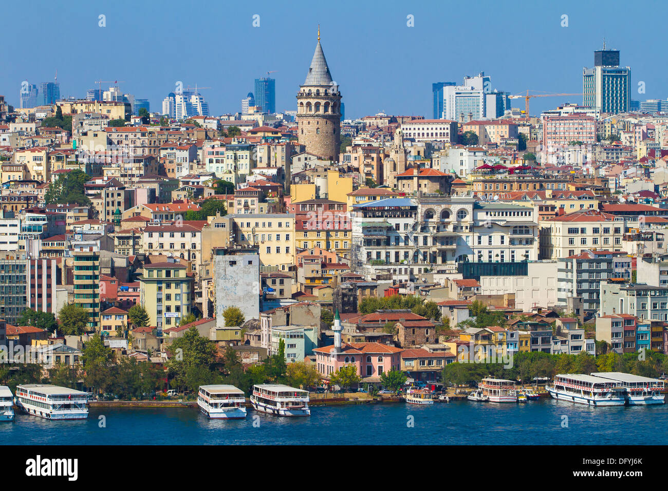 Beyoglu district historic architecture and medieval Galata tower in Istanbul, Turkey Stock Photo