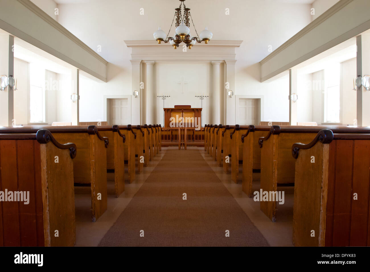 Interior Of An Old Simple Country Church Stock Photo
