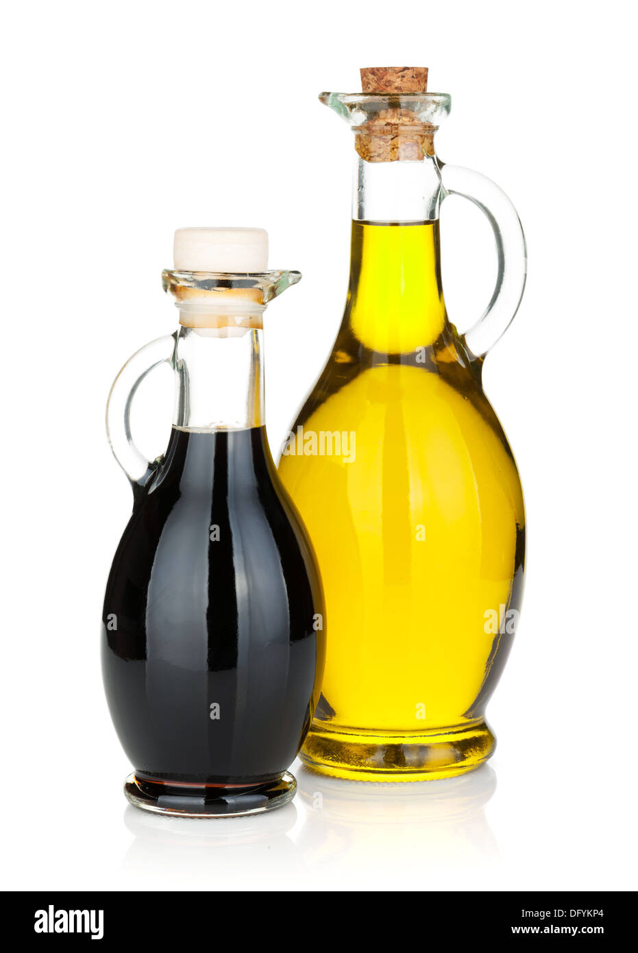 Olive oil and vinegar bottles. Isolated on white background Stock Photo