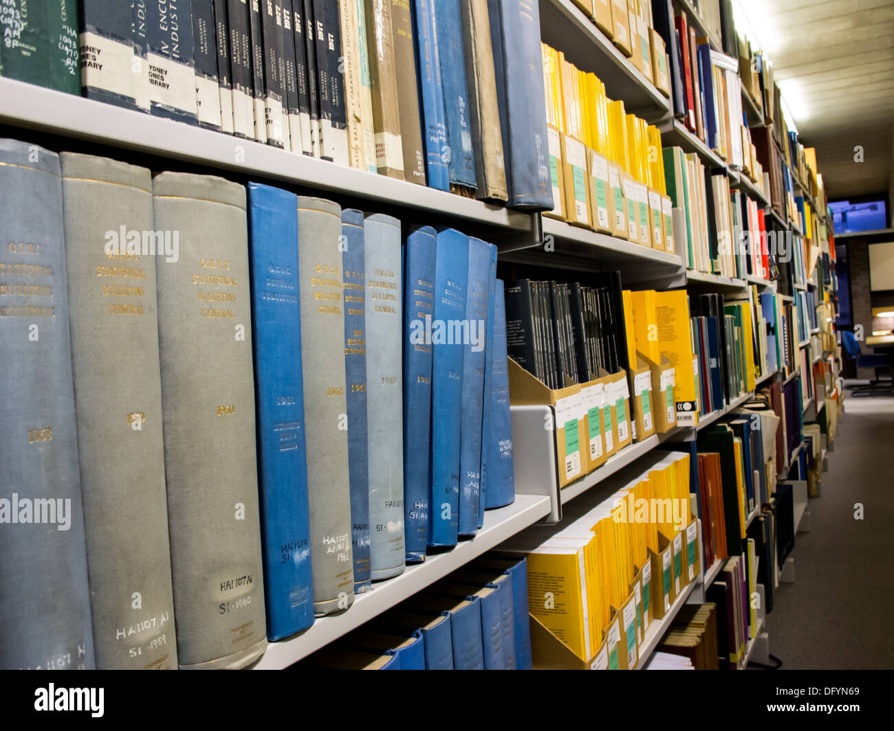 Library books on shelves Stock Photo Alamy