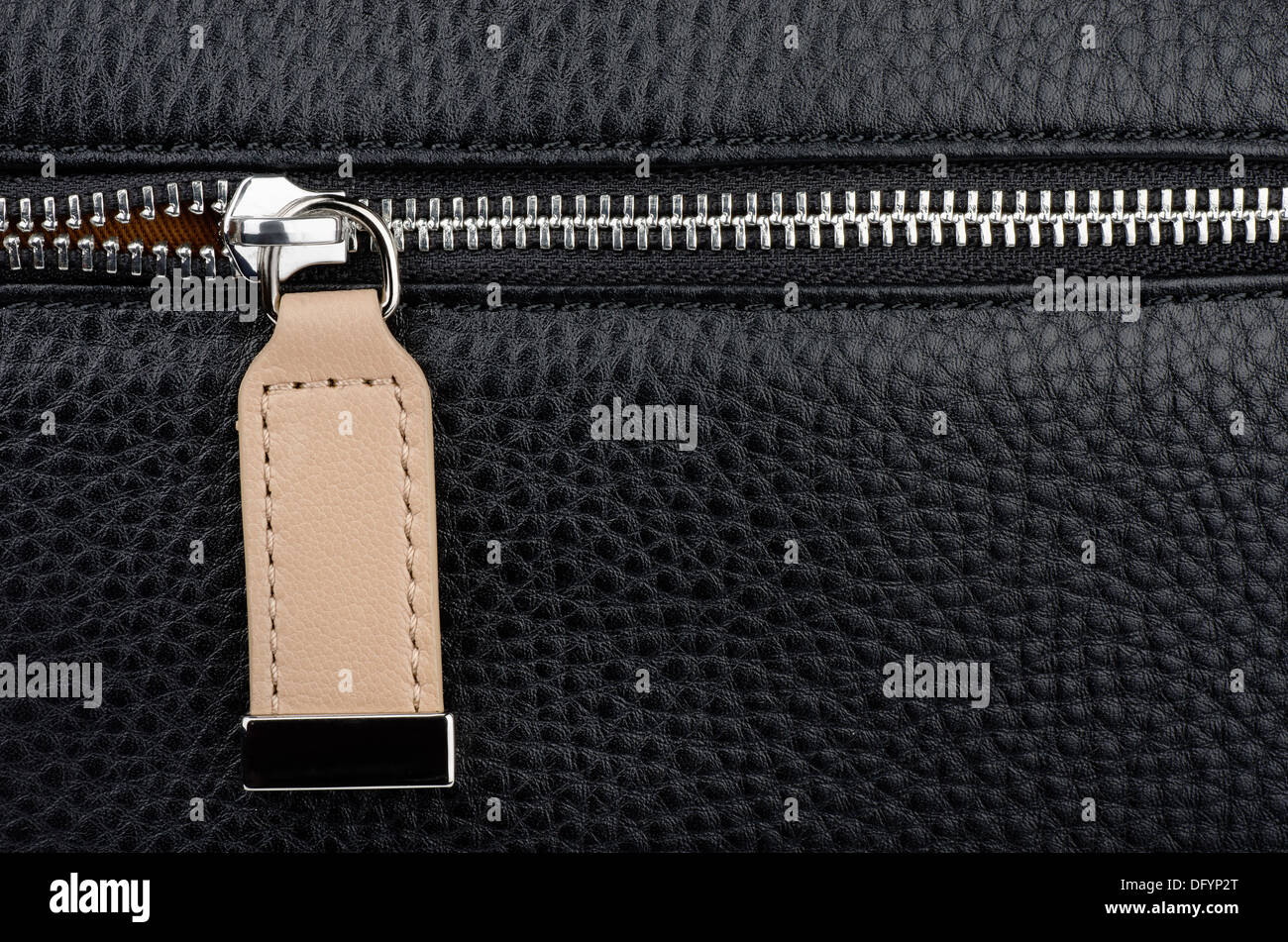 Close up of leather bag zipper Stock Photo