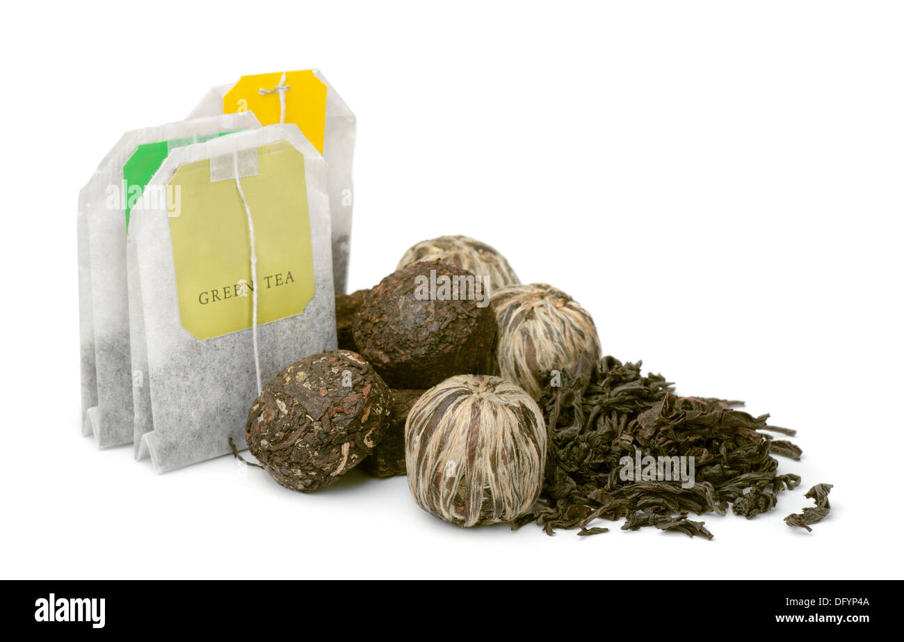 Various kinds of tea isolated on white Stock Photo