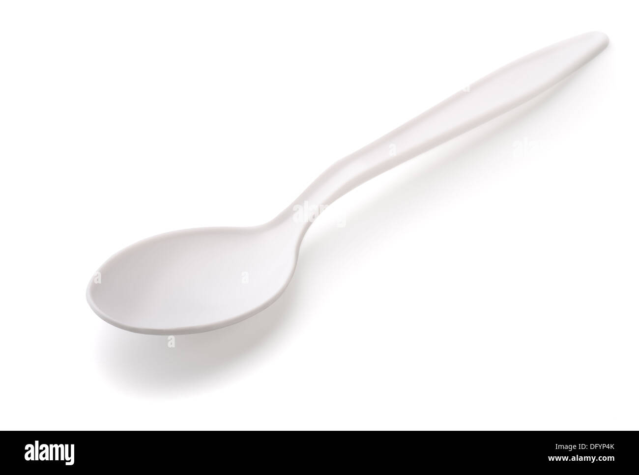 White plastic tea spoon isolated on white Stock Photo