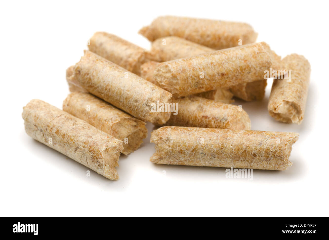 Group of wood pellets isolated on white Stock Photo