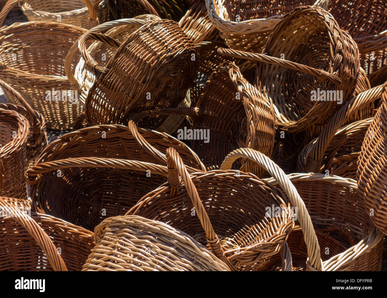 Pile of Baskets for sale Stock Photo