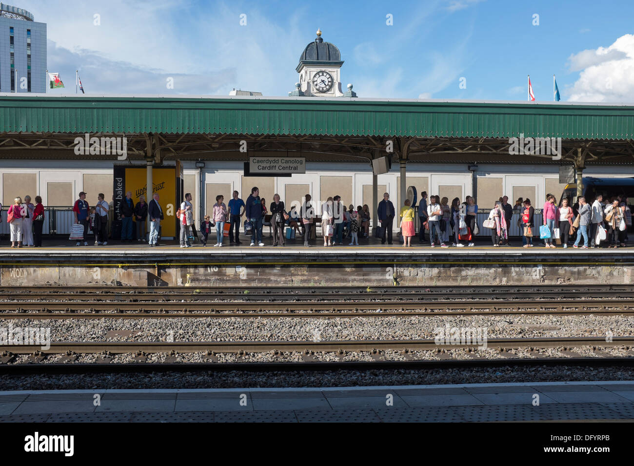 Crowded Platform at Cardiff Central Railway Station Stock Photo