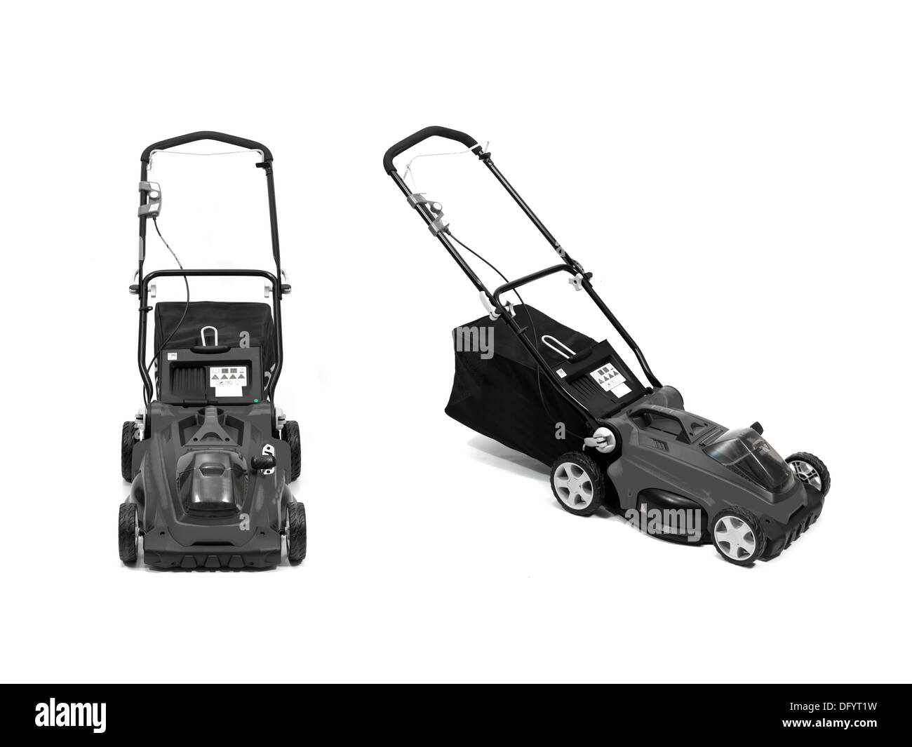 A rechargable lawn mower on a white background Stock Photo