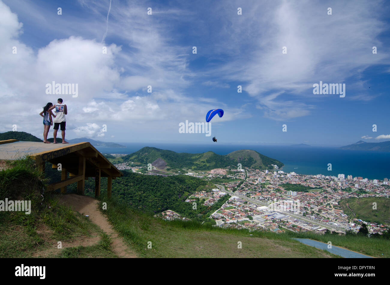 People at the parachute para glider liftoff ramp launch place at ...