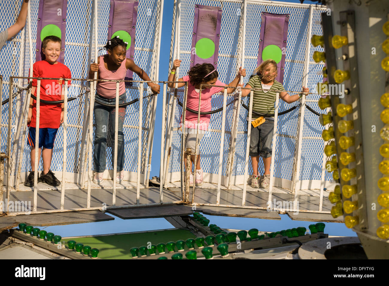 Kids on Roundup, Great New York State Fair, Syracuse. Stock Photo