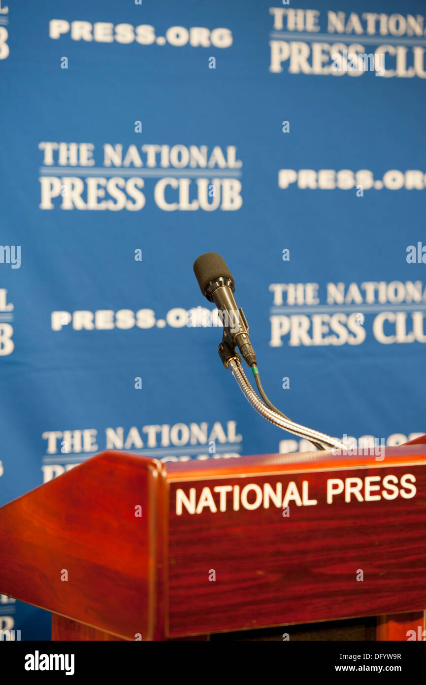 National Press Club Washington DC D.C. District of Columbia empty press conference room with podium and microphone Stock Photo