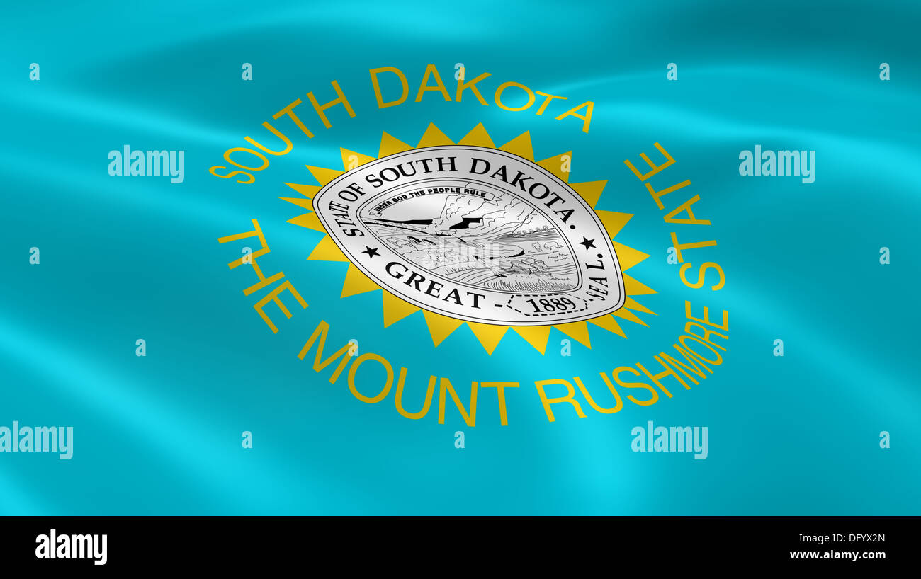 South Dakotan flag in the wind. Part of a series. Stock Photo