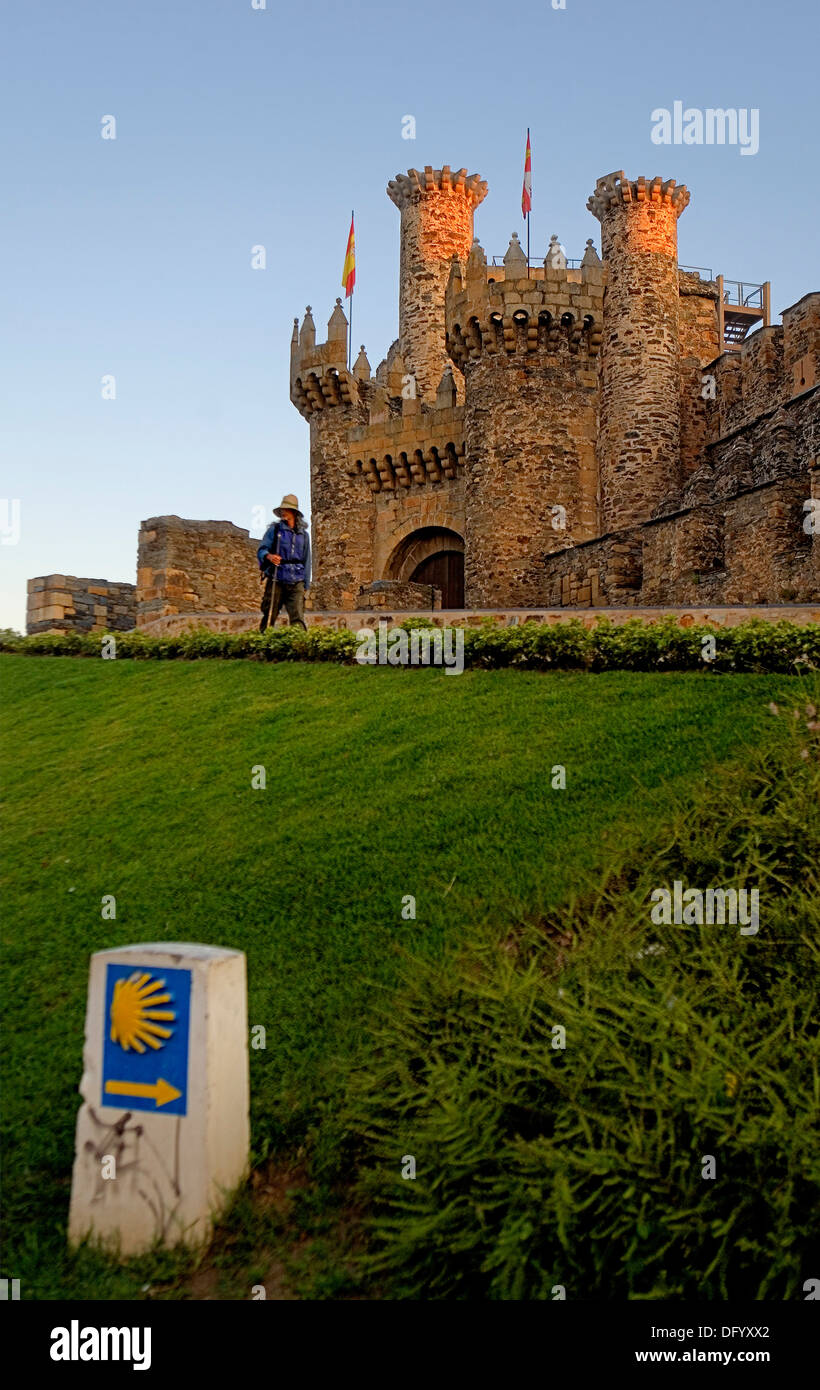 Pilgrim and Templar castle (built 12th-13th century). Ponferrada. LeÃ³n province.Spain. Camino de Santiago Stock Photo