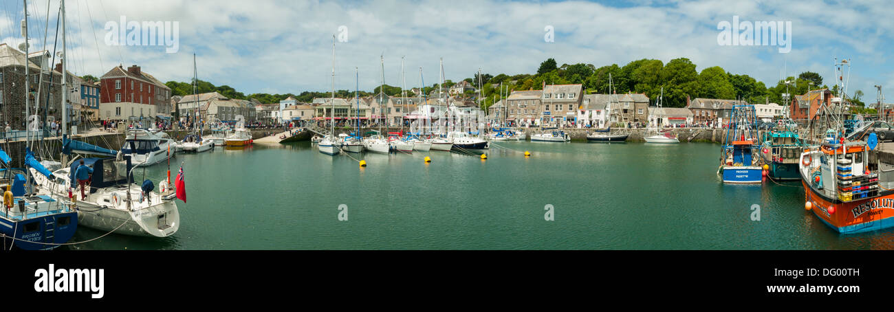 Padstow Harbour Panorama, Padstow, Cornwall, England Stock Photo