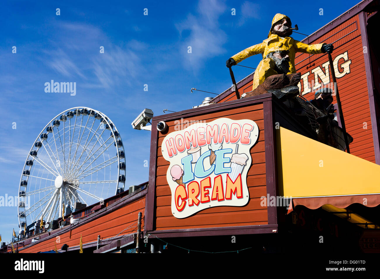 Seattle waterfront, Pier 57 with Miners Landing building and Ferris