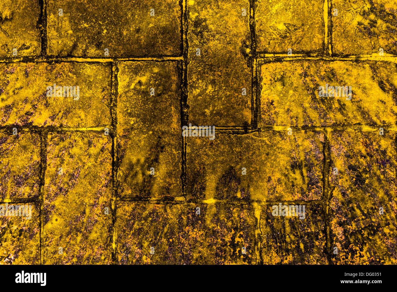 Yellow, paintsplattered brick pavement texture patterns, Penang