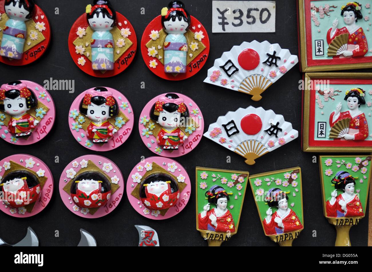 Kyoto (Japan) geishainspired souvenirs sold along the street to the