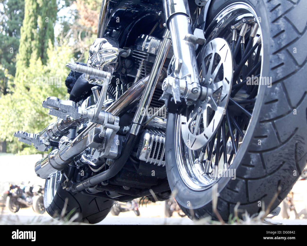 extremely interested motorbike - side view from earth Stock Photo