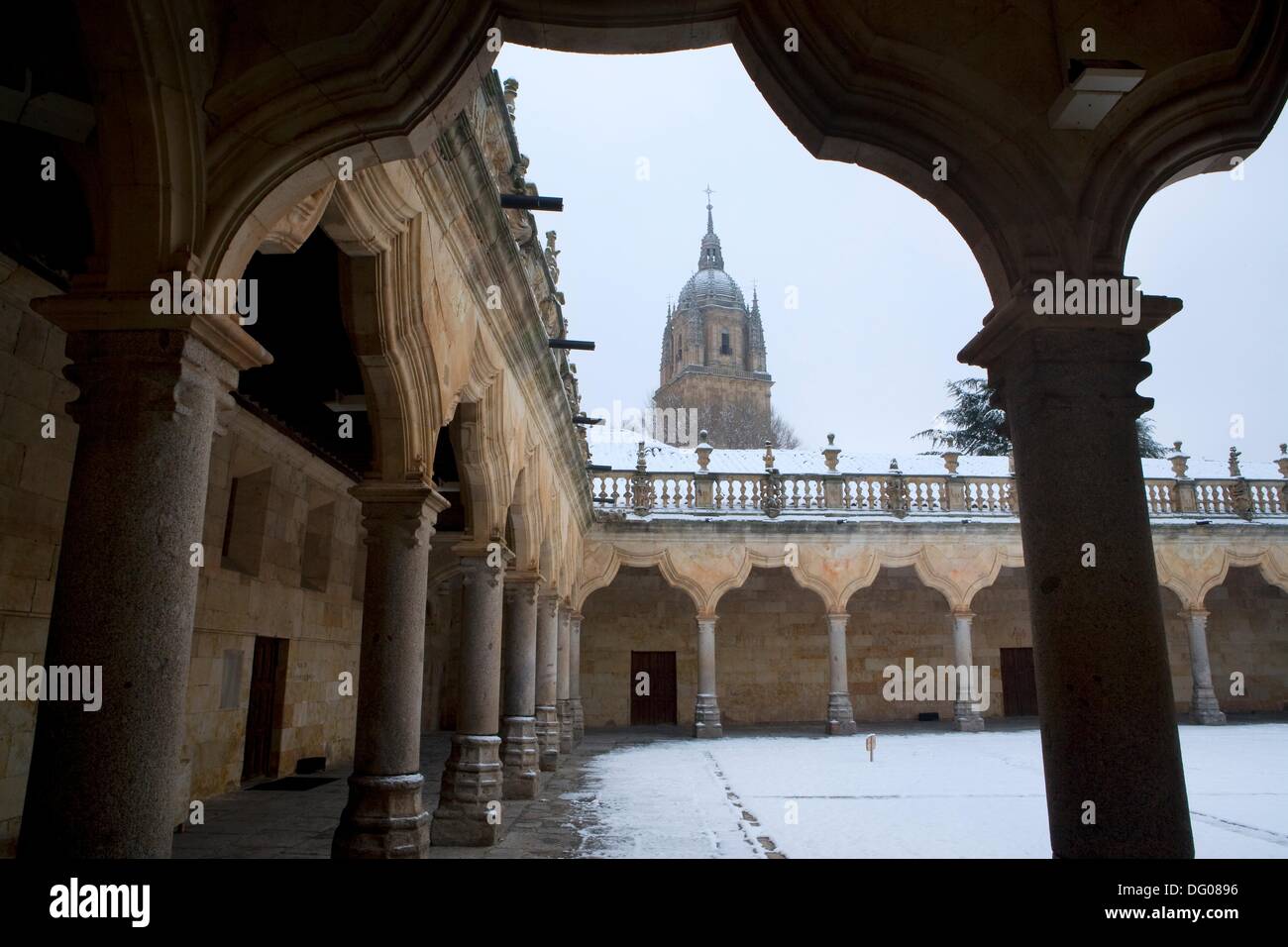 Snowcovered cloister of Patio de Escuelas Menores, of Salamanca
