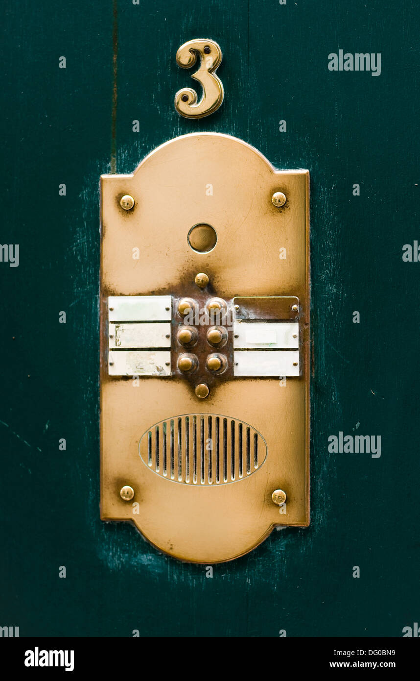 Apartment House Doorbell Plate. Number 3 Stock Photo