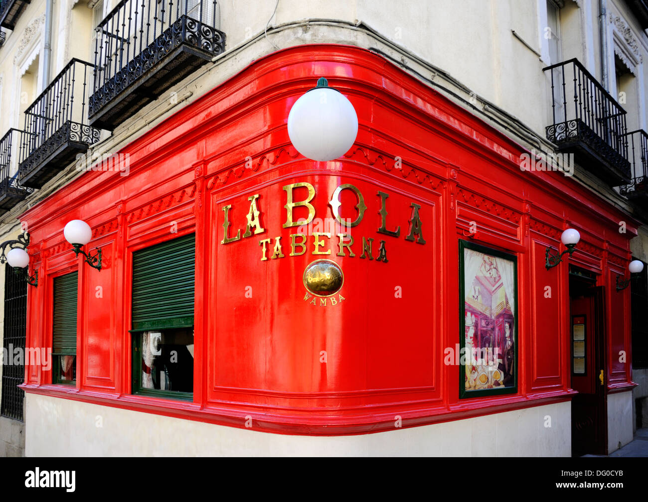 Madrid, Spain. La Bola Restaurant facade Stock Photo