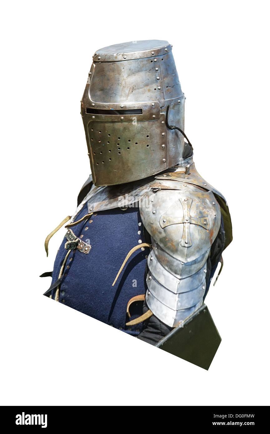 Armored knight with shield isolated on white Stock Photo