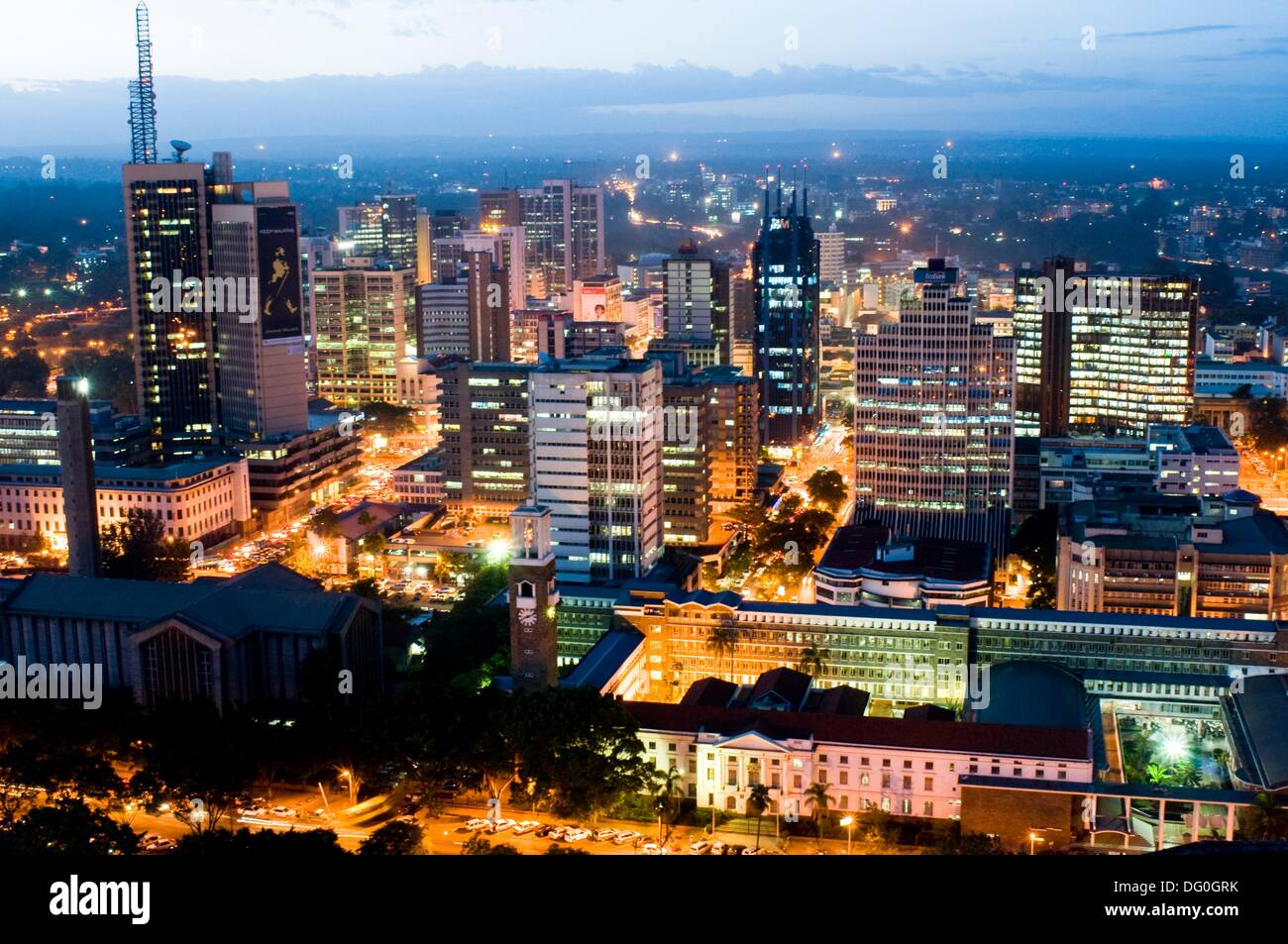 Aerial view of city at night looking north nairobi kenya ...